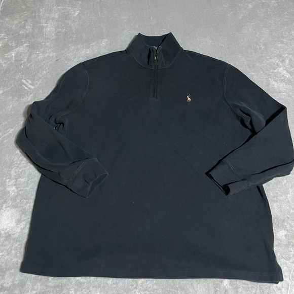 Polo‎ Ralph Lauren Sweater Men XXL Black 1/4 Zip Mock Neck Pullover Flesh Pony - Picture 1 of 6